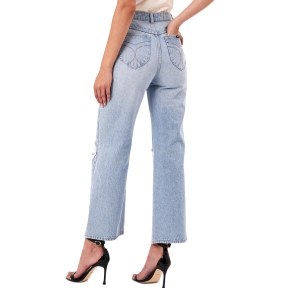 ROLLA'S Heidi High Rise Loose Straight Wide Leg Worn Wash Distressed Knee Sz 28 - Picture 3 of 13